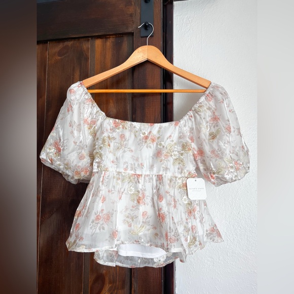 Altar'd State Penny White Floral Peplum Babydoll Top 🤍 NWT! - Picture 1 of 6